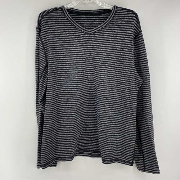 Lululemon Men Small Speed Long Sleeve Stripe Black Gray V Neck Run Shirt Soft H - Picture 3 of 6